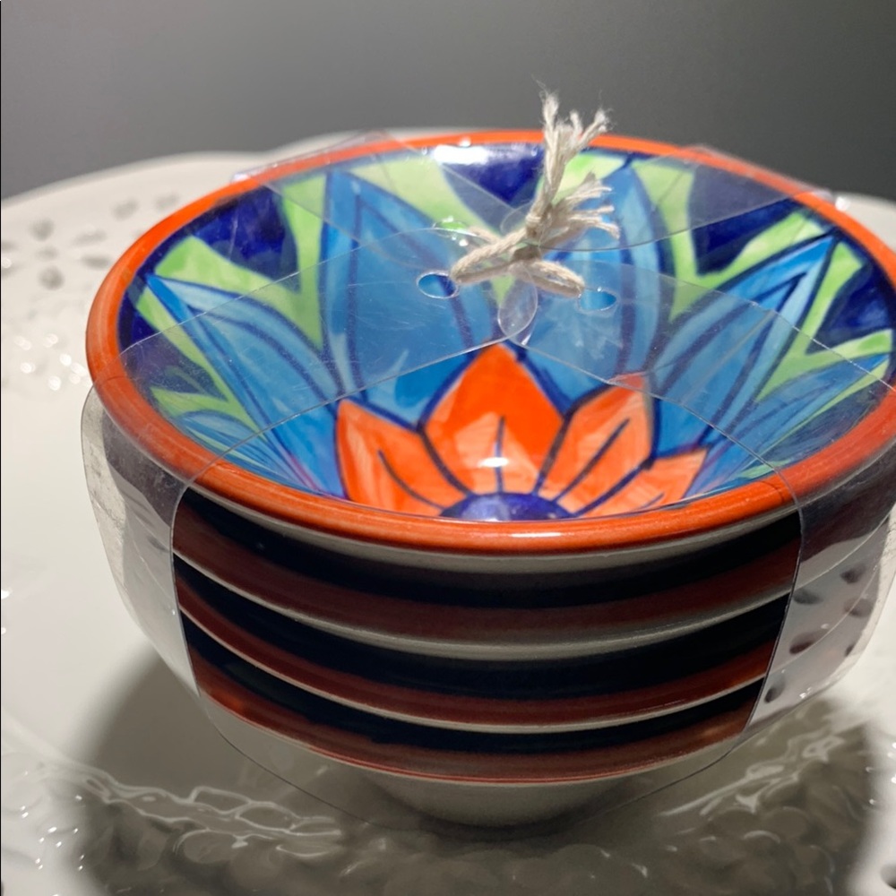 Vibrant Snack Bowls - Floral Hand Painted from INDIA Stoneware Set/4